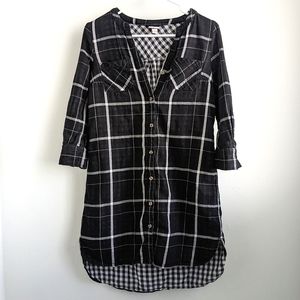 Merona Cotton Shirt Tunic - Black & White Plaid